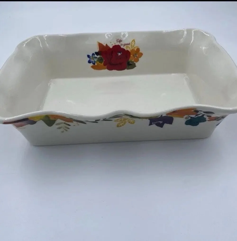 The Pioneer Woman Frontier Rose 12x8 Rectangular Ceramic Baker Dish White Floral